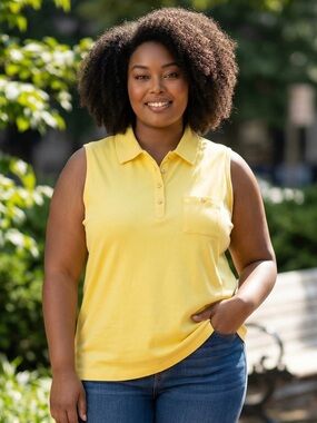 Sleeveless Polo 100% organic cotton Tank Top - Sunny Yellow
